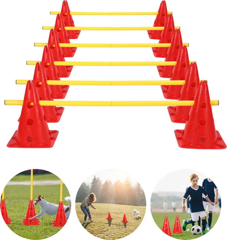 Kit de Coordination 6 Haies Sportives avec Hauteur Modulable Rouge