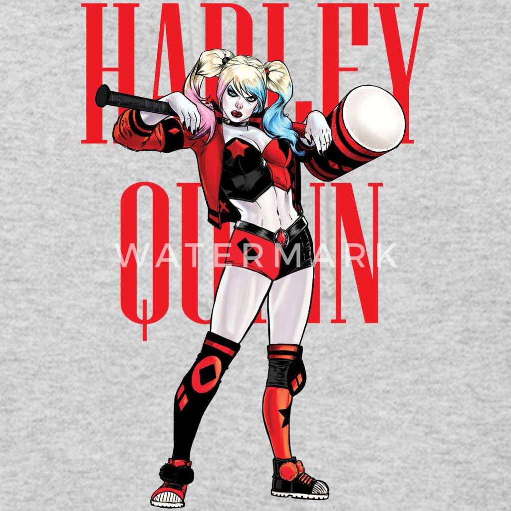 Spreadshirt Harley Quinn Mit Hammer Damen Hoodie, XL, Hellgrau meliert