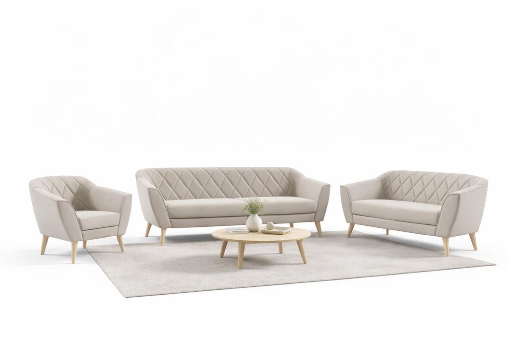 GLORIA Wohnzimmerset Samt Beige – 3-Sitzer + 2-Sitzer + Produktbild 