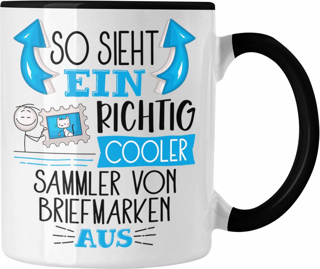 Trendation - Sammler von Briefmarken Tasse So Sieht Ein Richtig Cooler Sammler von Briefmarken Aus Geschenk Lustiger Spruch Geschenkidee (Schwarz)