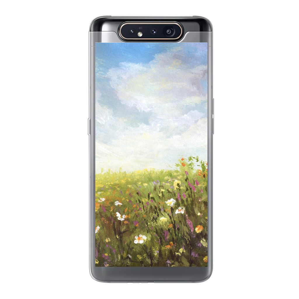 MuchoWow Handyhülle Schutzhülle Hülle für Samsung Galaxy A80 Sommer - Blumen - Ölfarbe Silikon Softcase Handy Hülle - Schutzdeckel