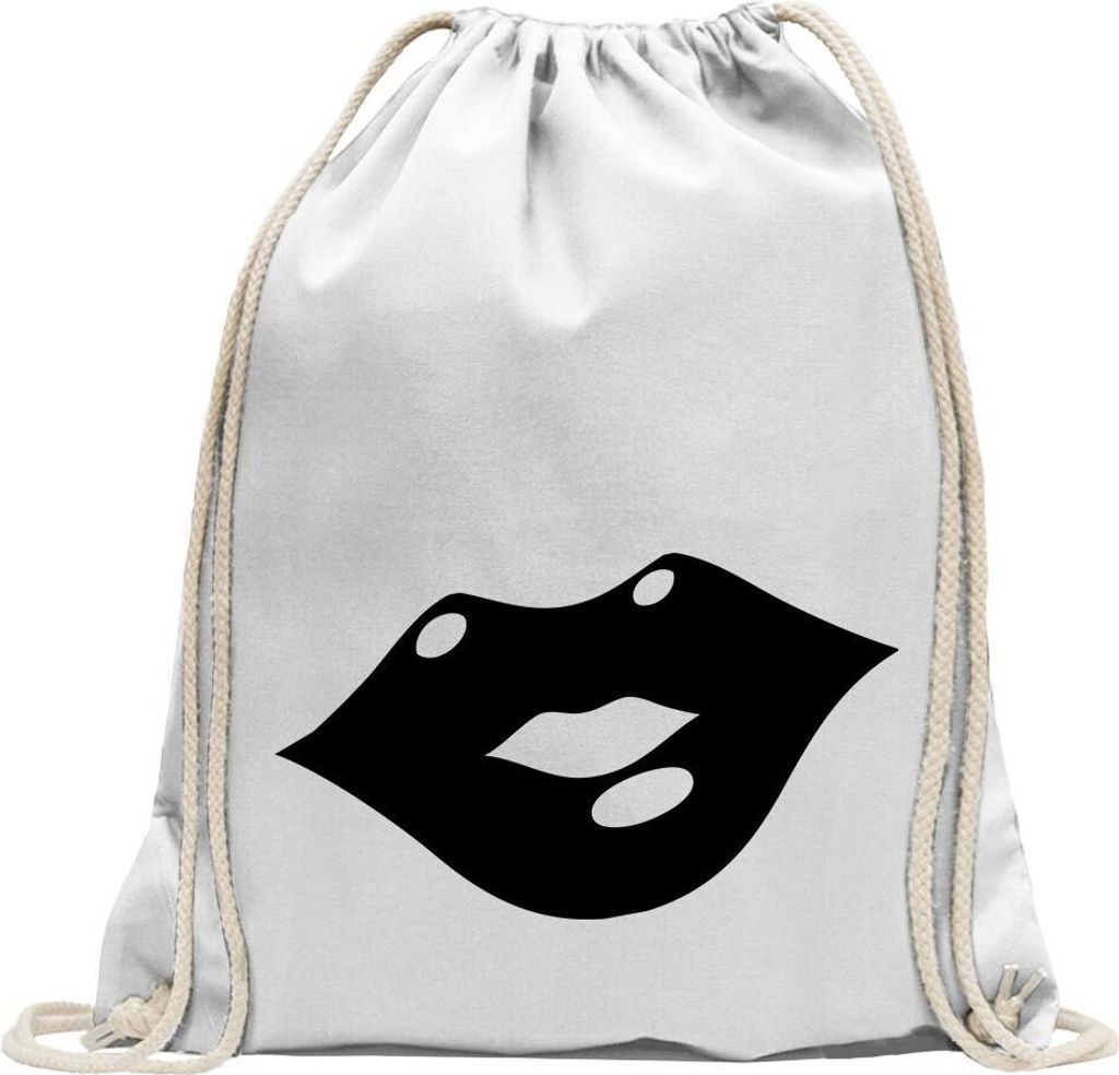 Kiwistar - Turnbeutel - weiss - Kussmund - Fun Rucksack Sport Beutel Gymsack Baumwolle mit Ziehgurt