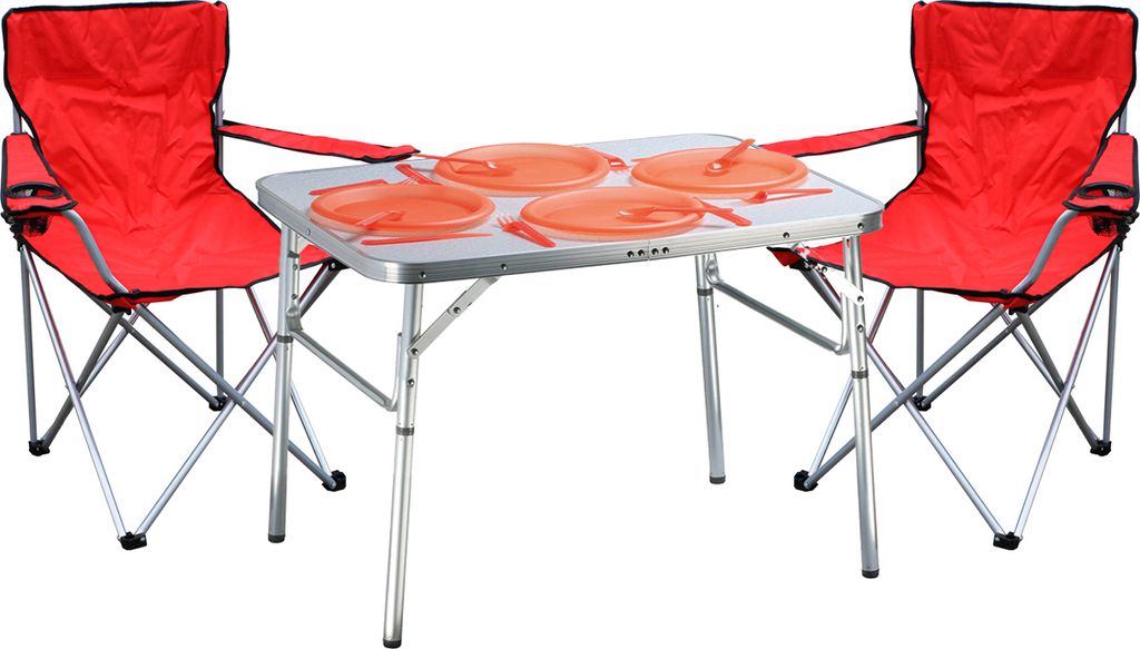 3-tlg. praktisches Campingmöbel Set Alu Campingtisch + 2 Anglersessel