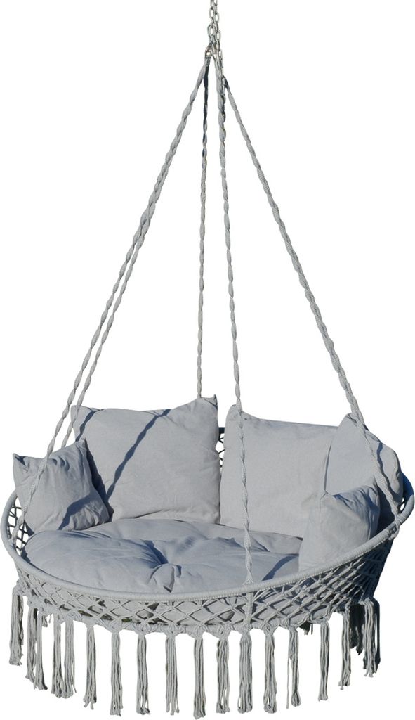 ALEOS. Hängelounger CHILL-OV Hängesessel Schwebeliege Schwebesessel Doppellounge Hängezelt Hängenest Hängesofa mit vielen Kissen in grau faltb...