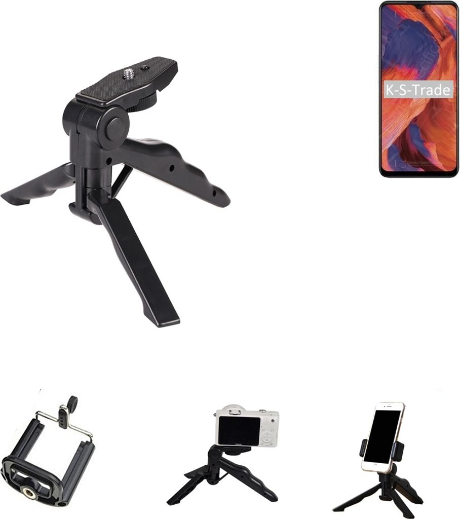 K-S-Trade Stativ Tisch-Ständer Dreibein Handy-Stativ Ständer kompatibel mit Nokia 3.4 Mini-Stativ Smartphone Tripod Handy-Stativ aus Plastik schwarz