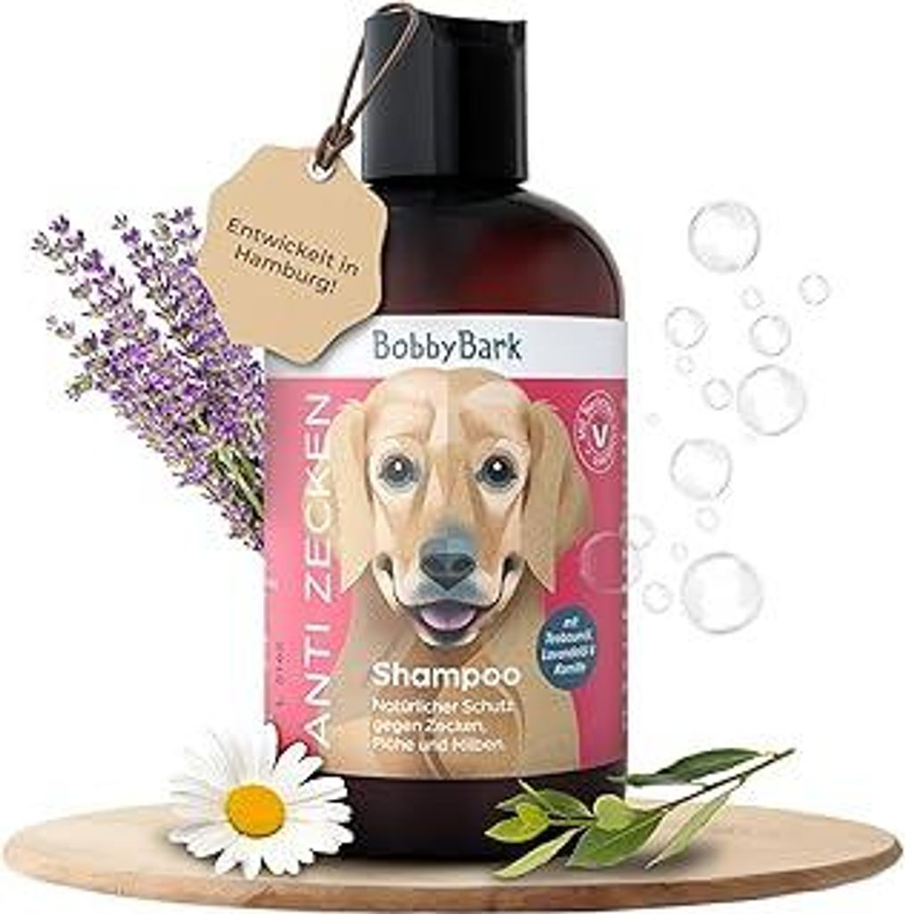 Hundeshampoo Anti-Zecken – Natürlicher Schutz gegen Zecken, Flöhe & Milben mit Teebaumöl, Lavendelöl & Kamille – Mild & Hautfreundlich – ...