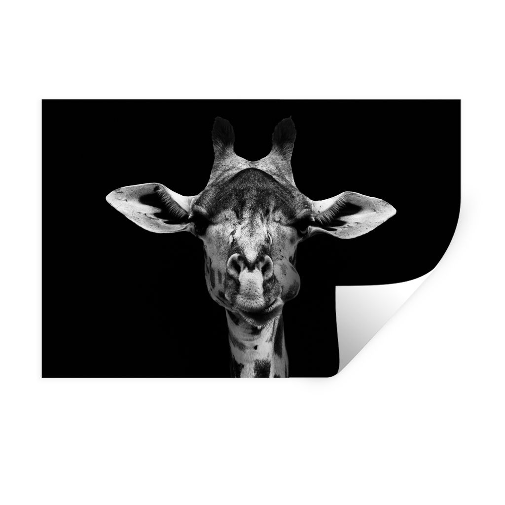 MuchoWow Wandtattoo Wandsticker Wandaufkleber Giraffe - Tiere - Porträt - Schwarz 90x60 cm Selbstklebend und Repositionierbar - Aufkleber