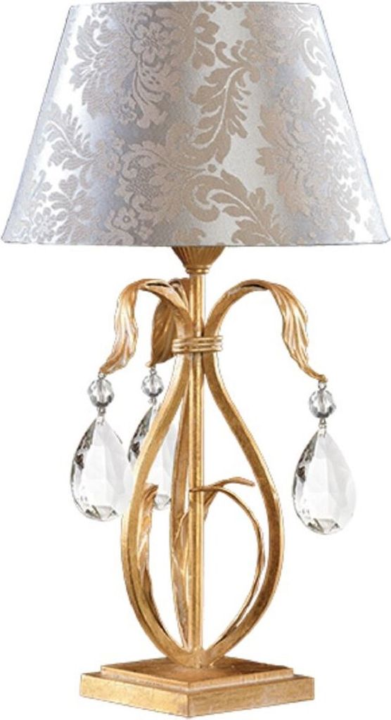 Casa Padrino Luxus Barock Kristall Tischleuchte Gold / Weiß / Silber Ø 25 x H. 46 cm - Prunkvolle Barockstil Schreibtischleuchte mit edlem böhmi...