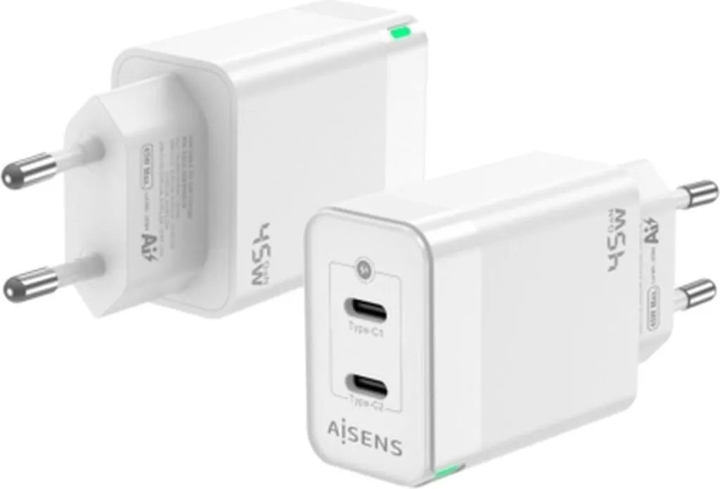 Aisens GaN 45W Caricatore Parete ASCH-45W2P005-W Dual USB-C Bianco