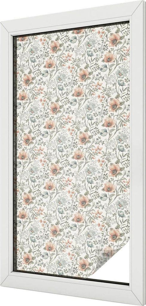 Buntglas Fensterfolie – 100x50 cm – Stained-Glass Design – blickdichte dekorative Sichtschutzfolie – selbstklebend, UV-Schutz – Blumenmuster