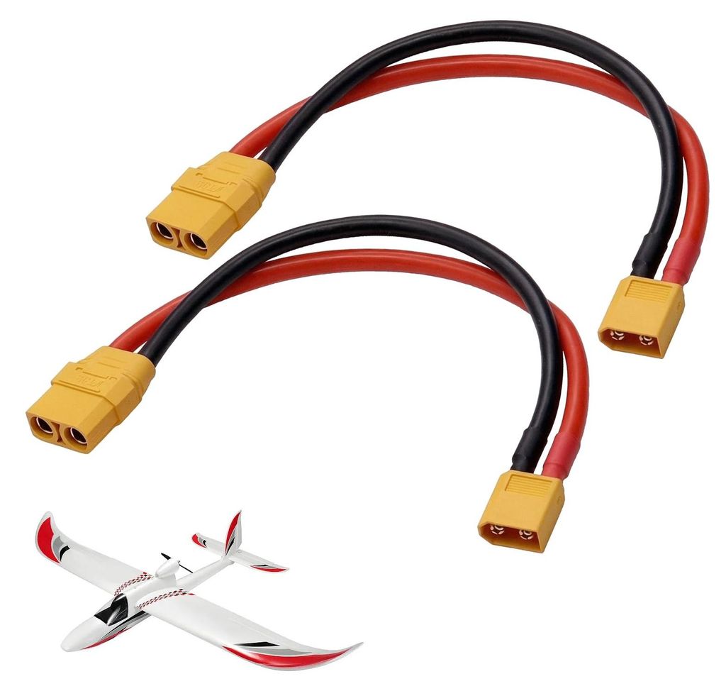 2x XT90 Buchse auf XT60 Stecker Adapter, 10 cm, 12 AWG, 90 A