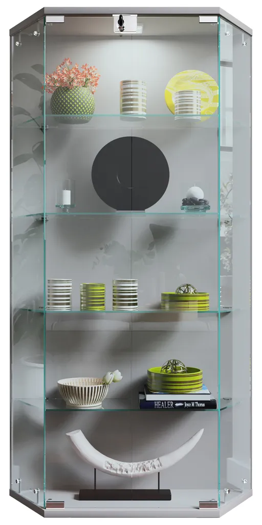 Armoire Vitrine Murale en Verre Argent - Design Compact à 2 Portes - 2