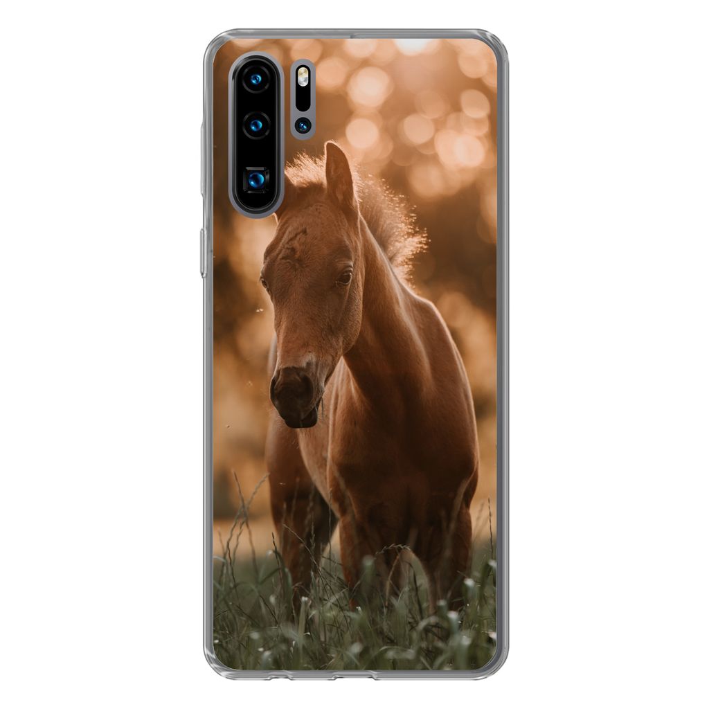 MuchoWow Handyhülle Schutzhülle Hülle für Huawei P30 Pro Pferd - Licht - Landschaft Silikon Softcase Handy Hülle - Schutzdeckel