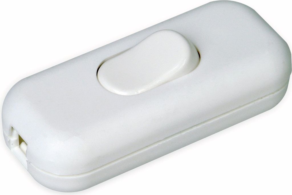 A white inline switch for a power cord.