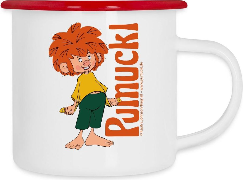 Spreadshirt Pumuckl Mit Verschmitztem Lächeln Und Logo Camping-Becher, One size, Weiß/Rot