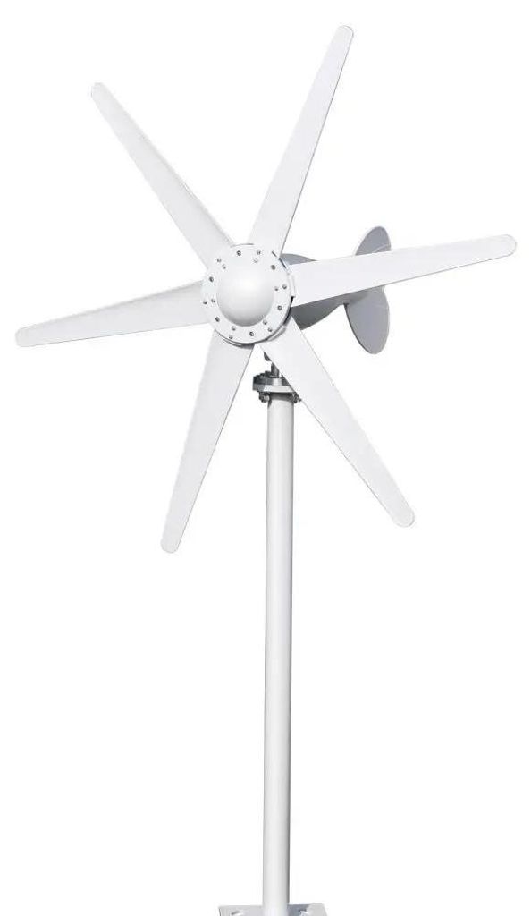Windkraftanlage 800W - Windgenerator 12V/24V - 6-Blatt Turbine - Edelstahlwelle - Bausatz Ohne Montagefuß - Weiß