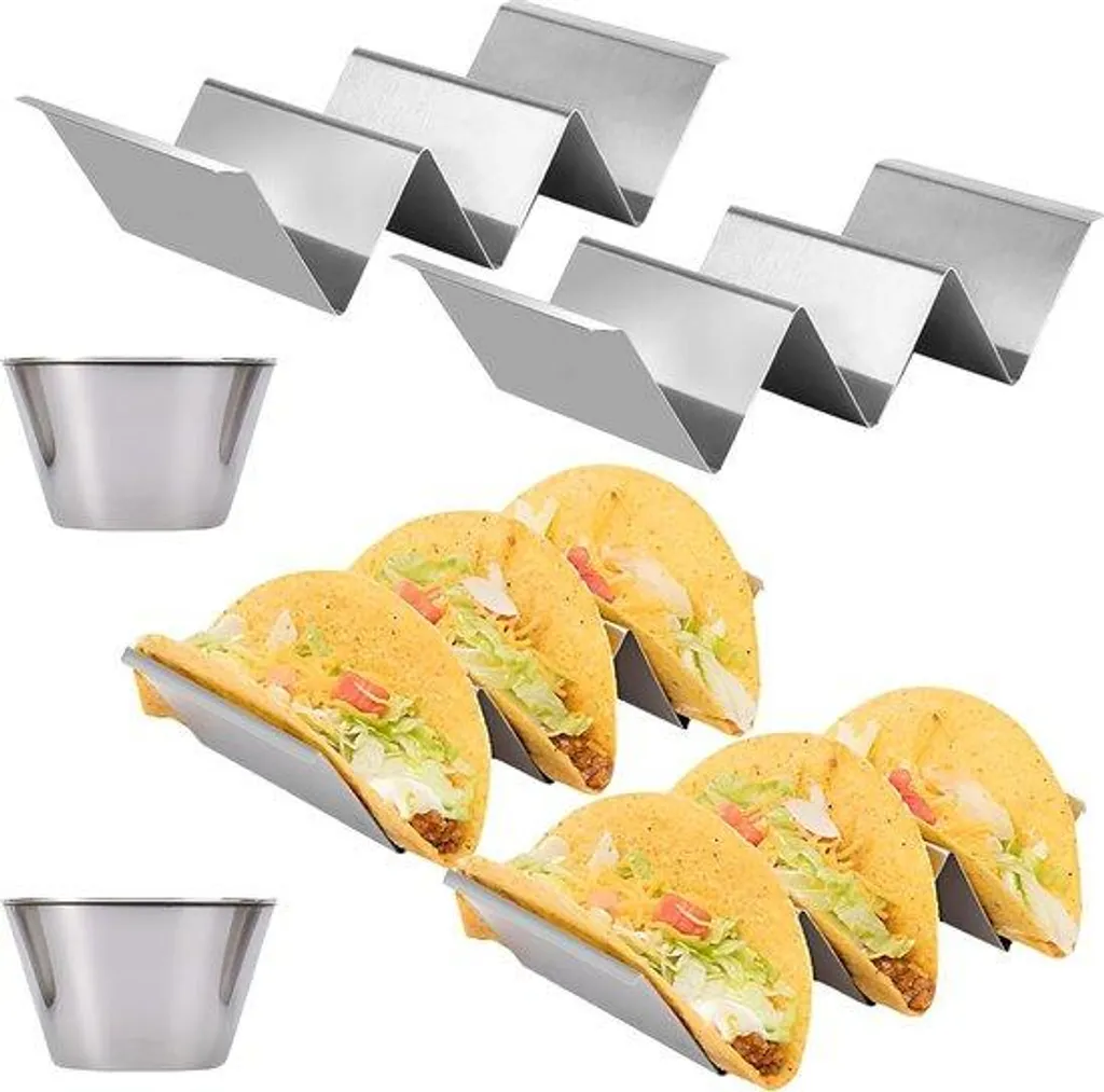 Présentoir à tacos en inox résistant pour 2 personnes avec corbeilles