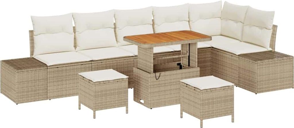 vidaXL Gartensofa-set mit Kissen 9 pcs Beige Poly-Rattan