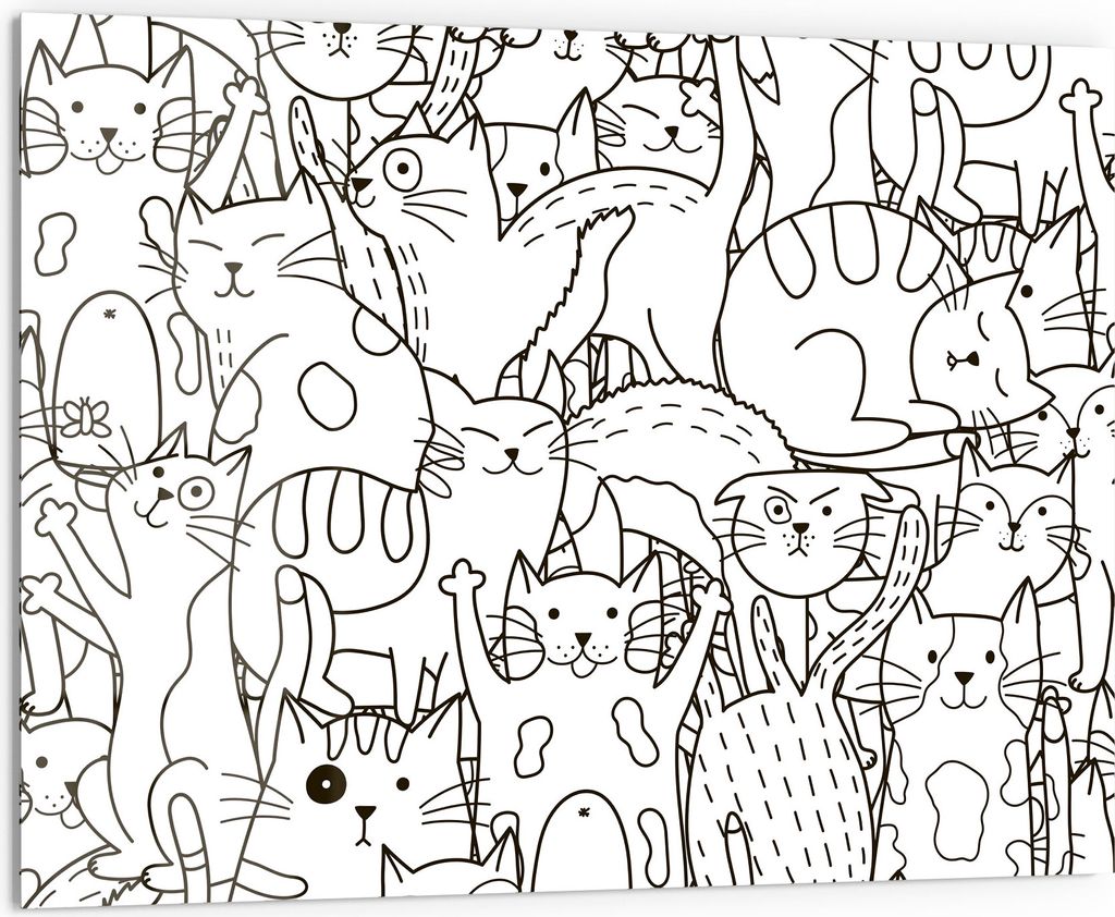 DEQORI Küchenrückwand Glas 80x60 cm 'Comic-Katzen' Spritzschutz Bad Rückwand