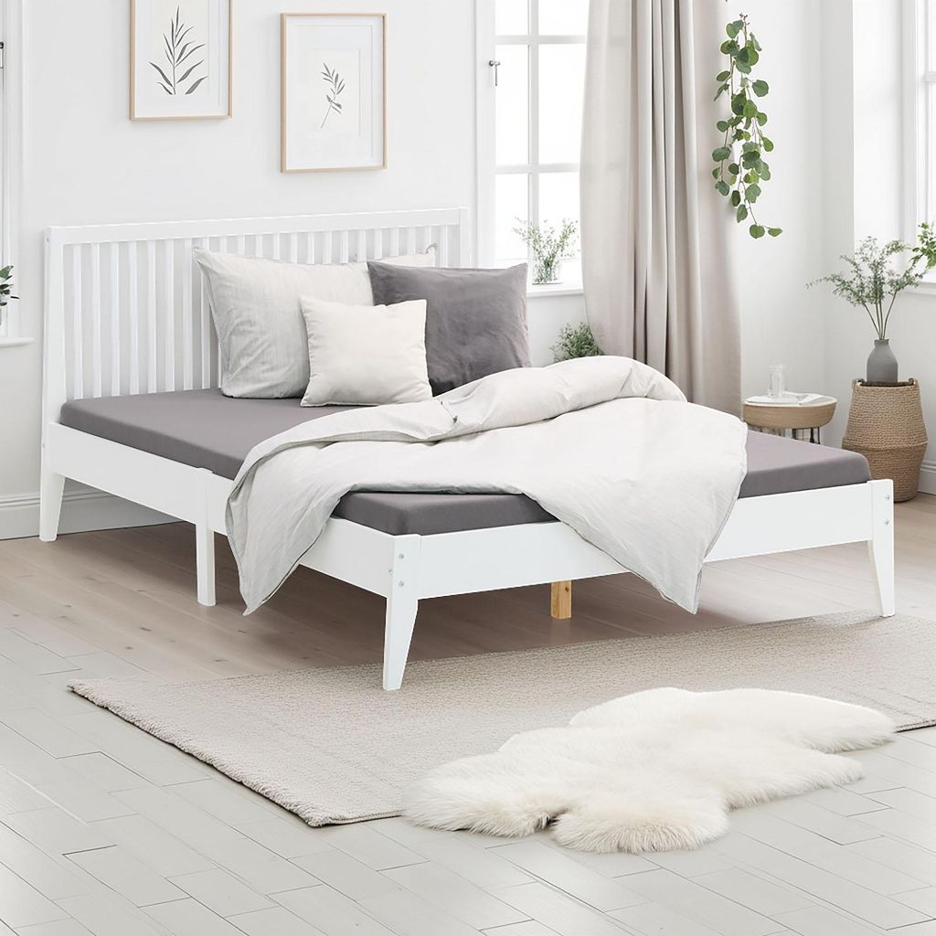 Homestyle4u Holzbett 140x200 Bettgestell weiß Bett Produktbild 
