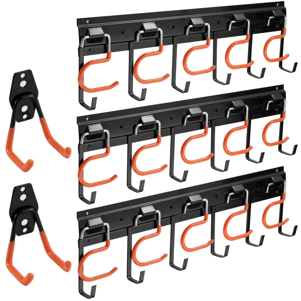 Rangement mural garage 130cm avec 3 rails métalliques et porte-vélos U