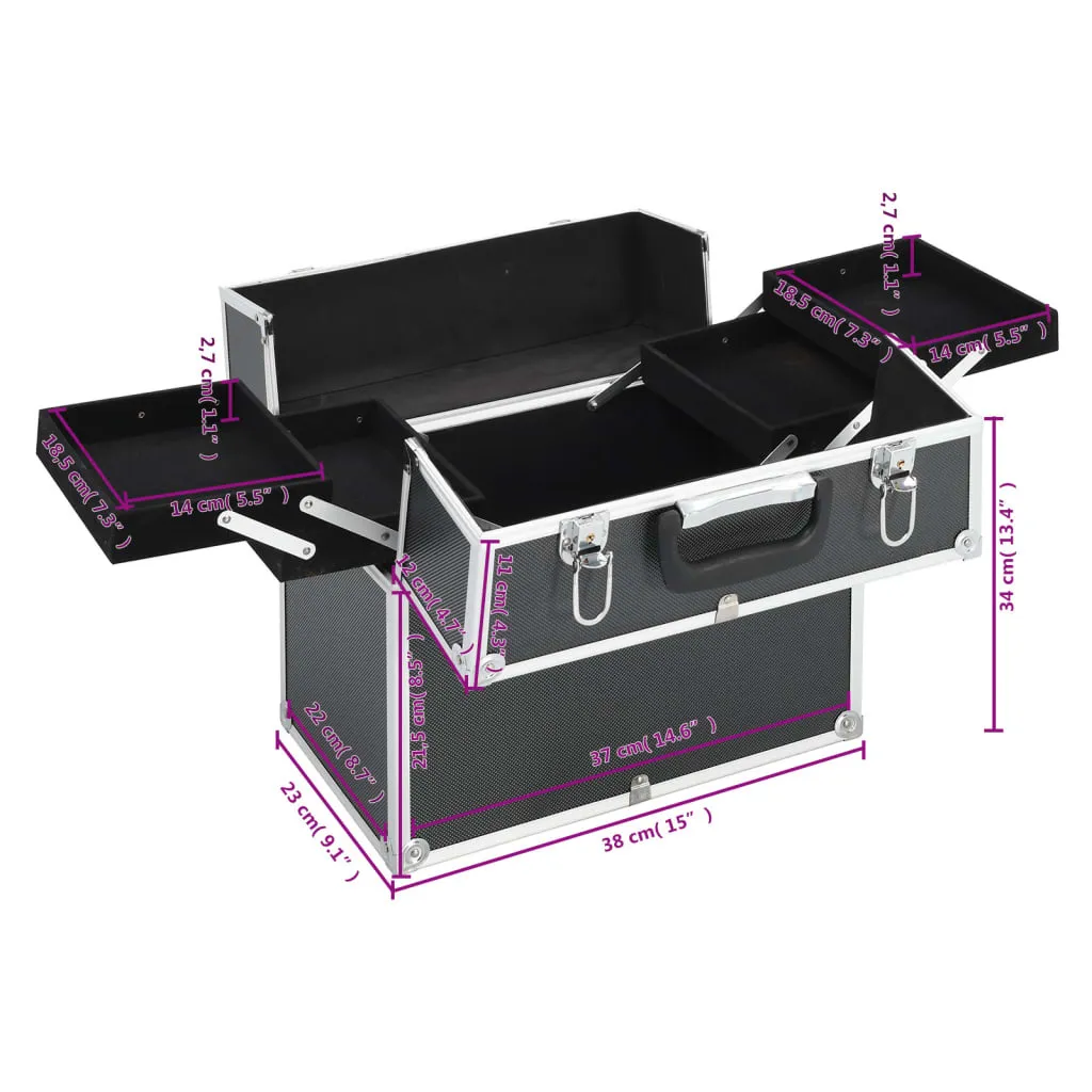 Mallette cosmétique en alu noir 38x23x34 cm pour rangement sans casse