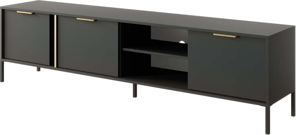 Grand Meuble TV Noir 203cm Lars - Buffet Multimédia XXL pour Salon Chic