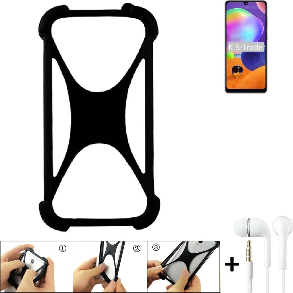 K-S-Trade Handy-Hülle + headphones kompatibel mit Samsung Galaxy A31 Schutz-Hülle Bumper Silikon Cover Case Silikoncase Silikonbumper TPU Softcase