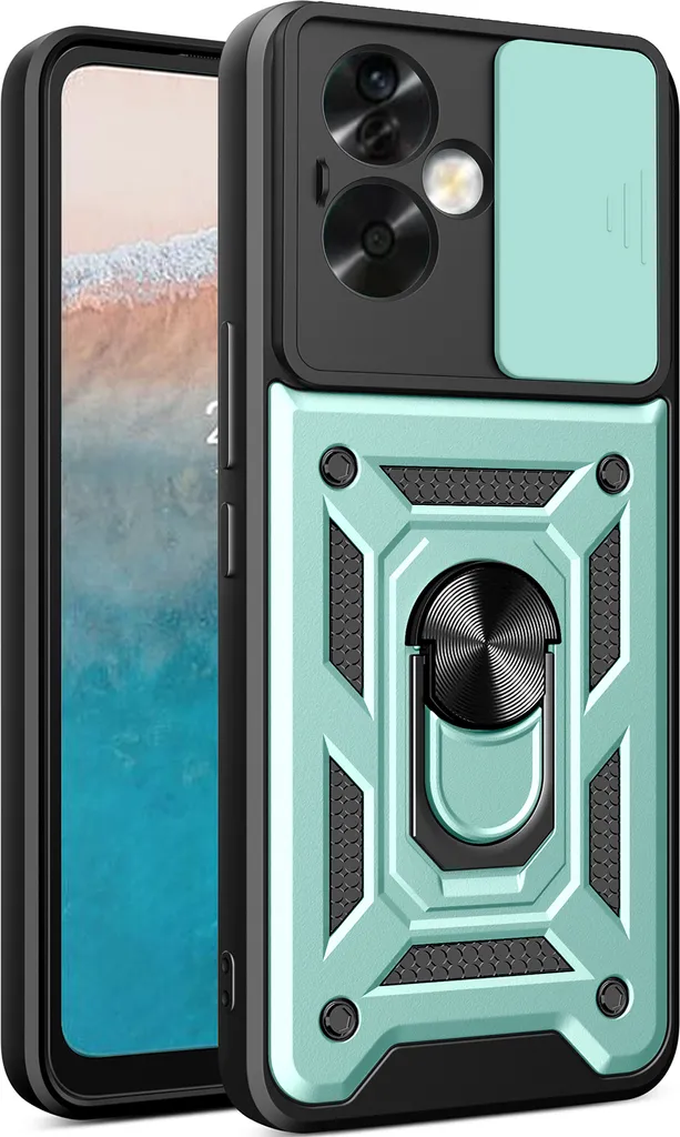 Custodia Protettiva Oppo A79 5G Verde - Supporto Anello e Bumper TPU