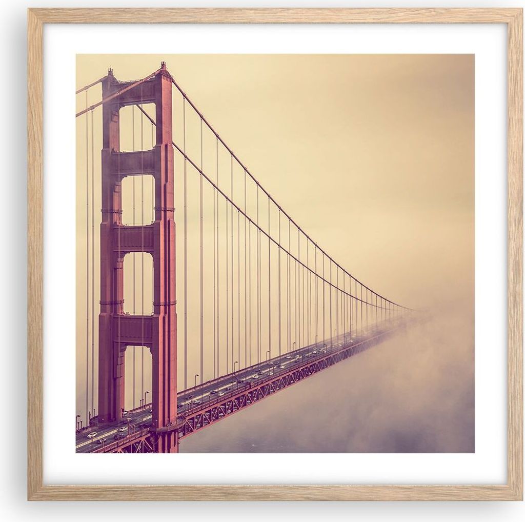 Gerahmtes Poster - Rahmen in heller Eiche - Brücke Autobahn Infrastruktur - 50x50 cm - Wand Bild - Wanddeko - Wandbilder - Wandposter - Bilderrahm...