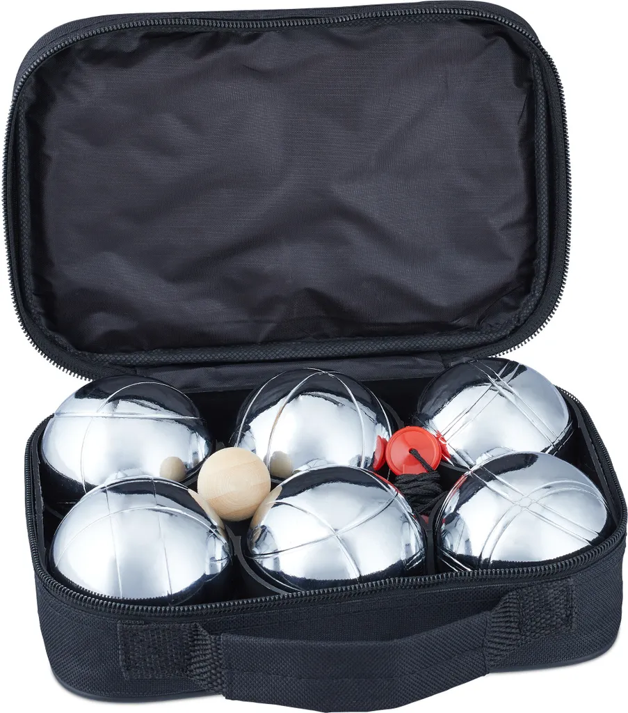Set de 6 boules de pétanque Relaxdays en métal chromé avec housse robuste