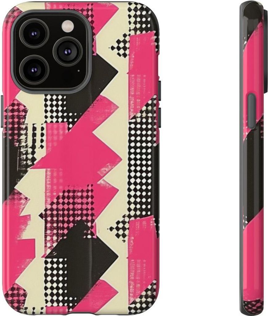 Pink-Schwarz Geometrie – Hülle Kompatibel mit iPhone 14 Pro Max
