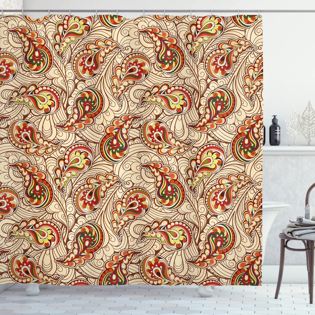 Tenda Doccia 175x240 ABAKUHAUS Rossa Paisley in Tessuto Opaco