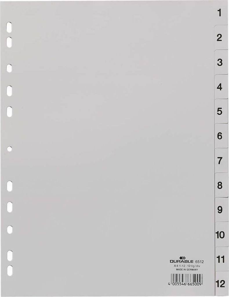 25x Odolný index 6512 10 čísiel - PP, 1 - 12, sivý, A4, 12 Obrázok produktu 