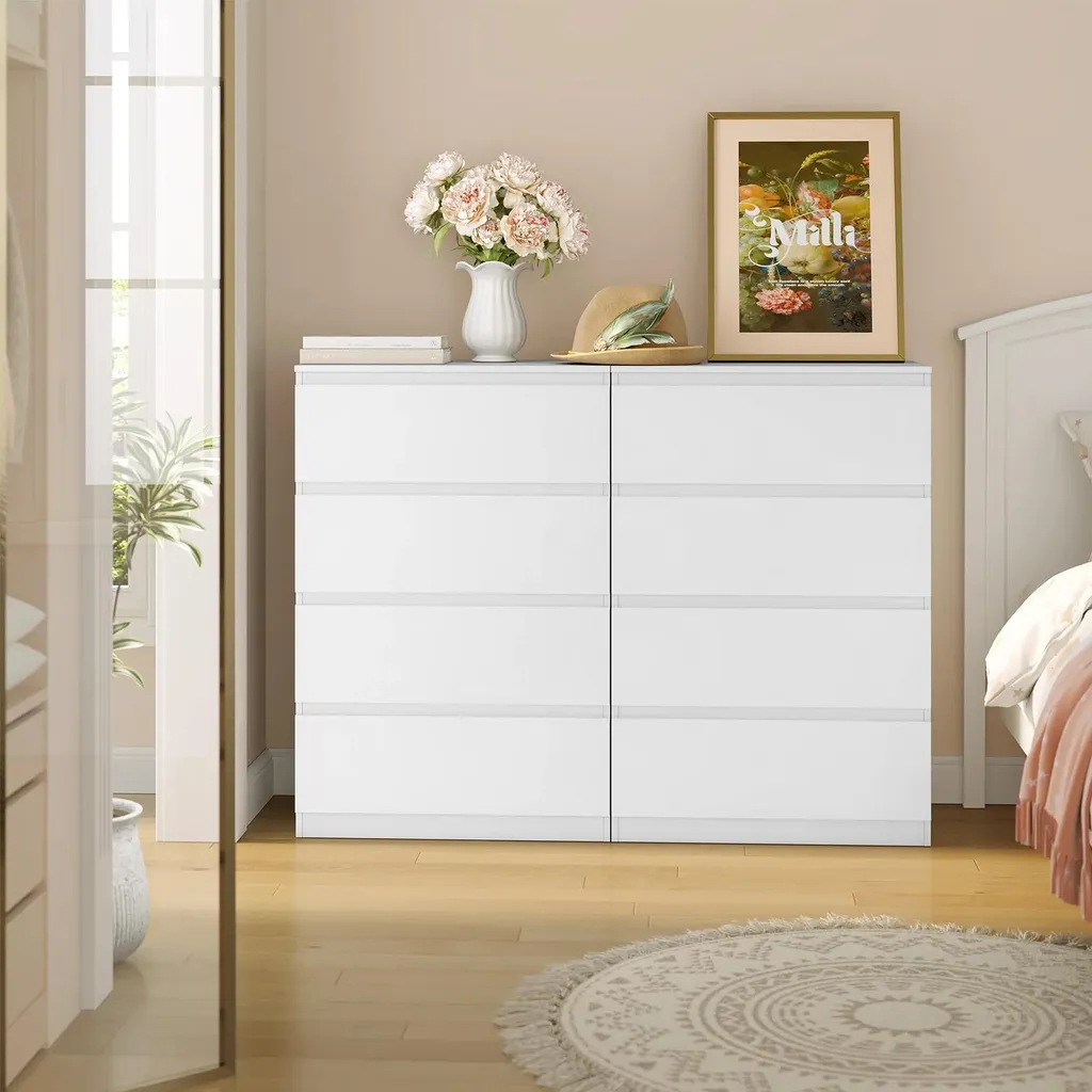 Commode compacte 4 tiroirs blanche - Solution rangement petit couloir