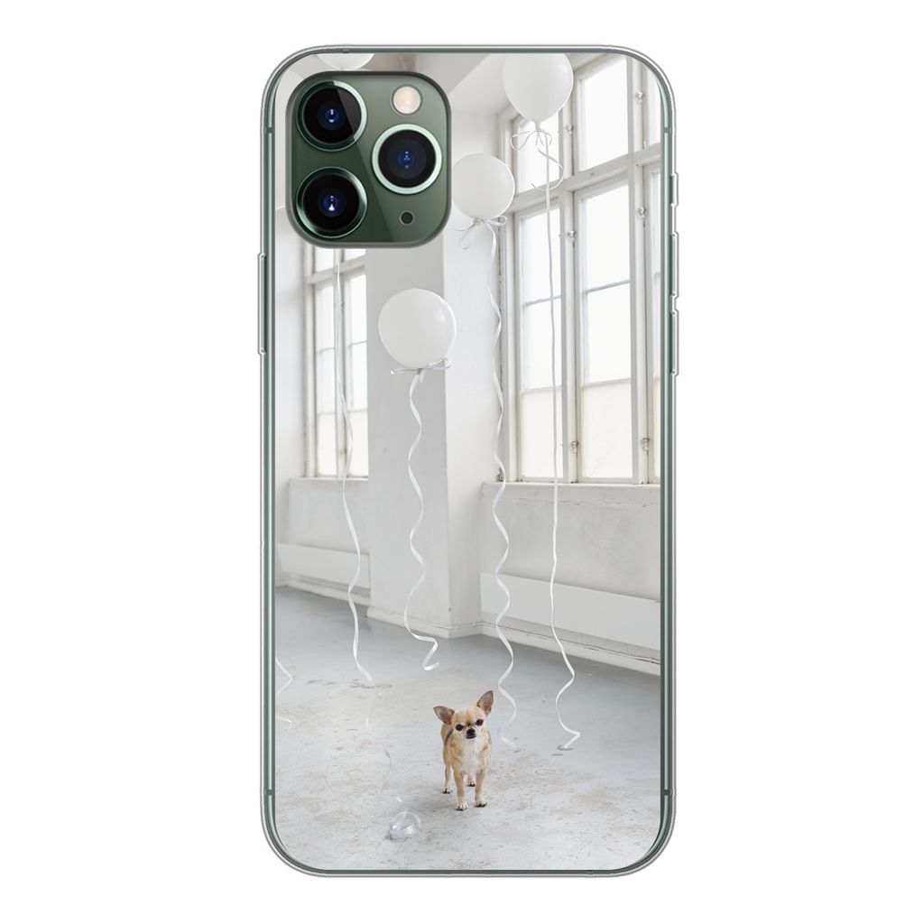 MuchoWow Handyhülle Schutzhülle Hülle für iPhone 11 Pro Hund - Weiß - Luftballon Silikon Softcase Handy Hülle - Handy