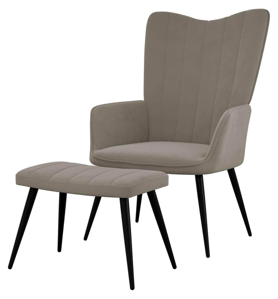 Ergonomischer Bürostuhl und Relaxsessel mit Hocker in Hellgrau Samt für Wohnzimmer, Hotel und Gästezimmer