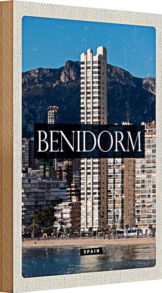 Holzschild Reise 20x30cm Benidorm Spain Panorama Poster