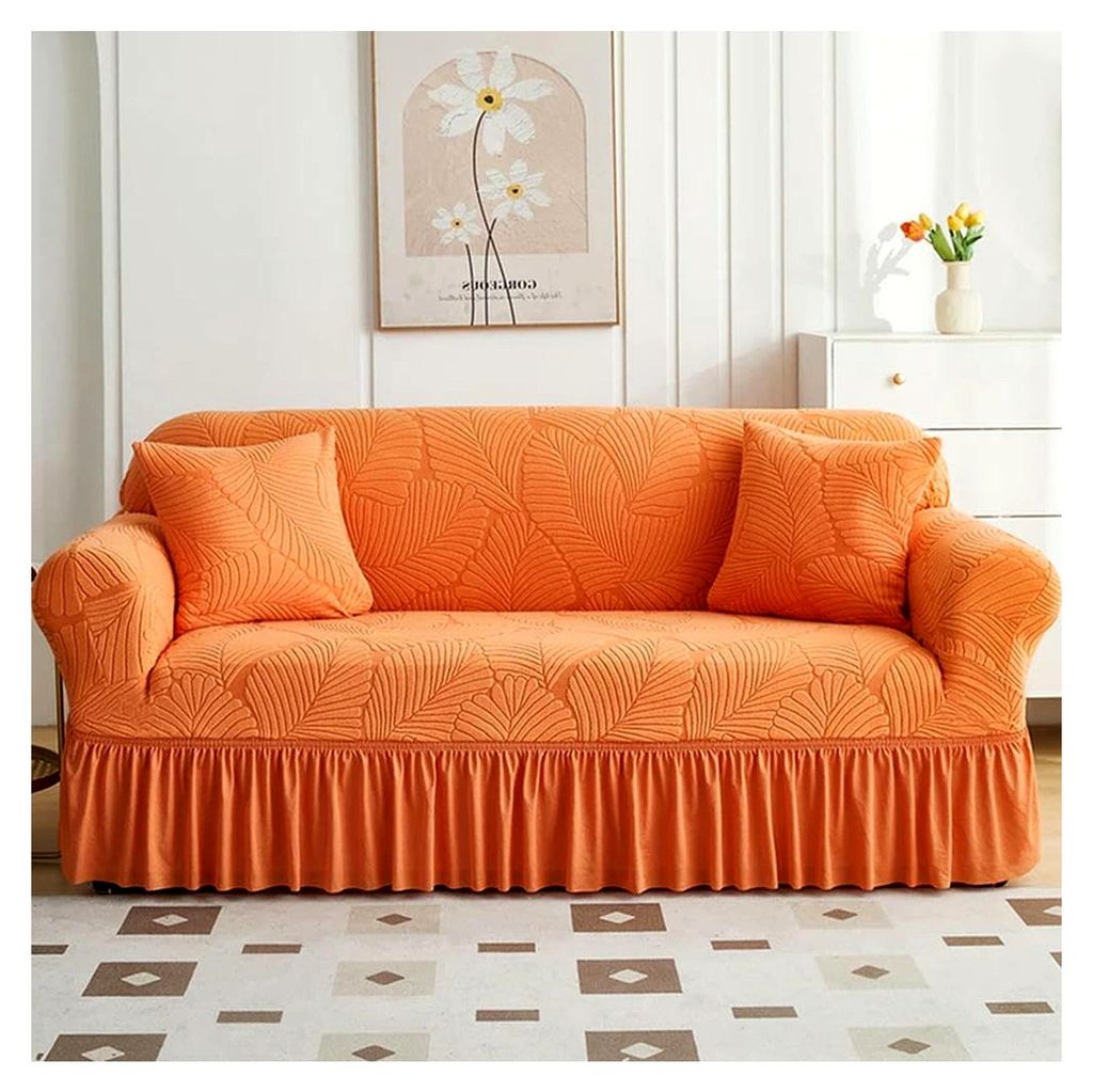 Sofabezug für 1/2/3/4 Sitzer mit Rock und Baumblätter Jacquard, elastischer All-Inclusive-Sofabezug für das Wohnzimmer