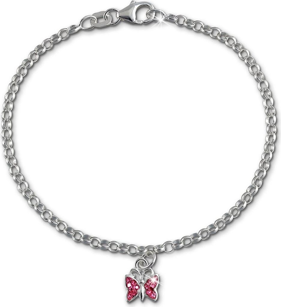 SilberDream 16cm Armband Kinder rosa glitzer Schmetterling Echt Silber D2SDA024