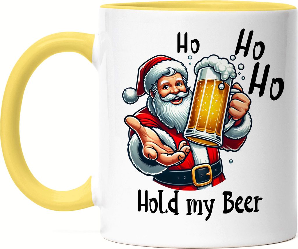 Ho Ho Hold My Beer Tasse Gelb Lustig Weihnachten Bier Biertrinker
