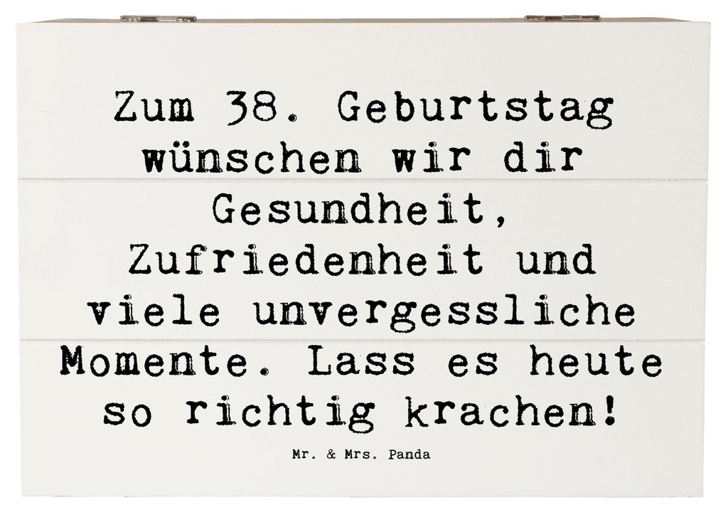 Mr. & Mrs. Panda Geschenkbox Spruch 38. Geburtstag Feiern 22 x 15 cm - Weiß - Geschenk, krachen lassen, holzkästchen, Glückwunsch, schatztruhe, ...