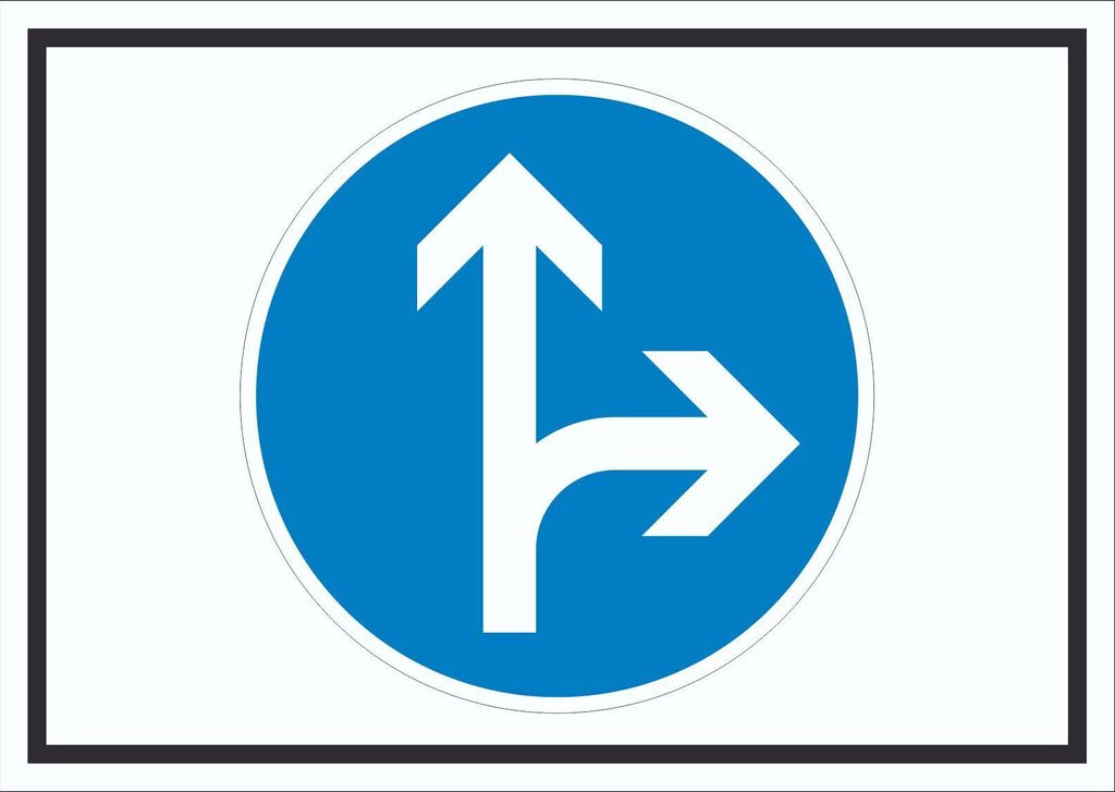 Schild Fahrtrichtung geradeaus oder rechts Symbol A2 (420x594mm)