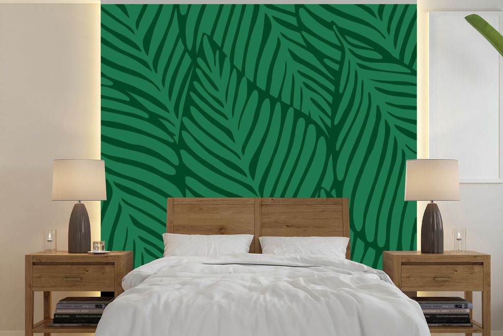 MuchoWow Fototapete für Wohnzimmer oder Schlafzimmer Wandtapete Vinyl Motivtapete Blätter - Muster - Dschungel - Jungen - Mädchen - Kinder - K...