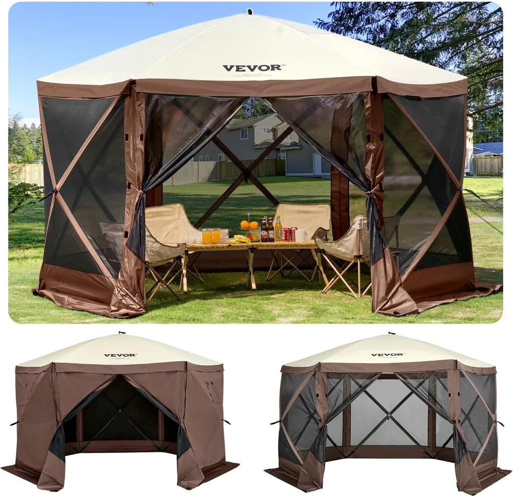 Tente Pavillon Anti-Insectes et Solaire 3,6m avec Montage Instantané