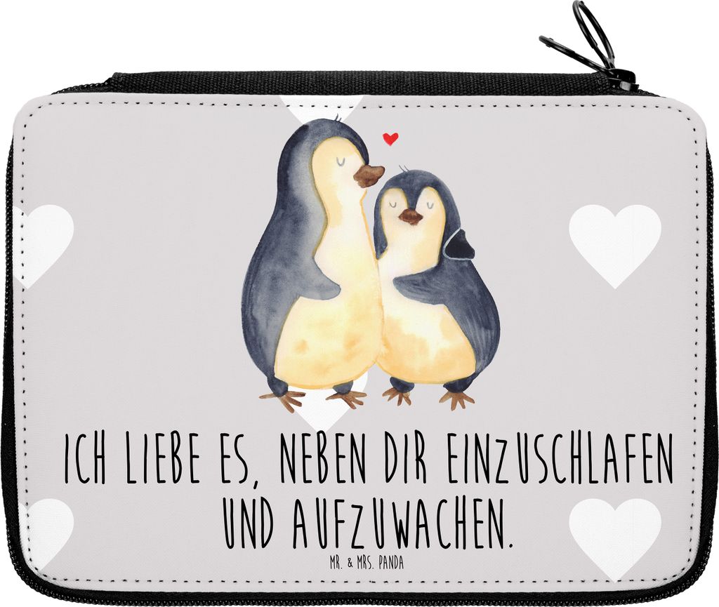 Mr. & Mrs. Panda Schulmäppchen Pinguine Einschlafen - Grau Pastell - Geschenk, Valentinstag, für Freundin, Etui, Frauen, Stiftemappe, Schlamperm...