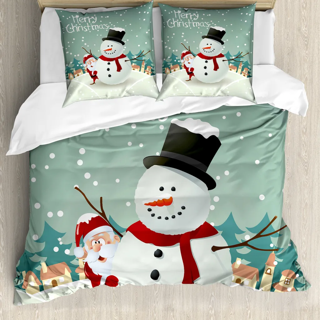 ABAKUHAUS Copripiumino natalizio, tema invernale natalizio, antiacaro, adatto a chi soffre di allergie, con federe, 155 cm x 220 cm - 80 x 80 cm, verde mandorla guscio d'uovo