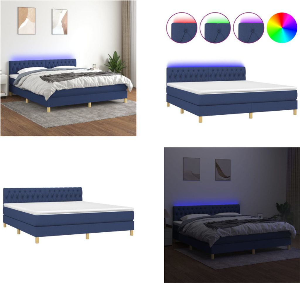 vidaXL Boxspringbett mit Matratze & LED Blau 180x200 cm Stoff - Boxspringbett - Boxspringbetten - Bett - Schlafzimmermöbel