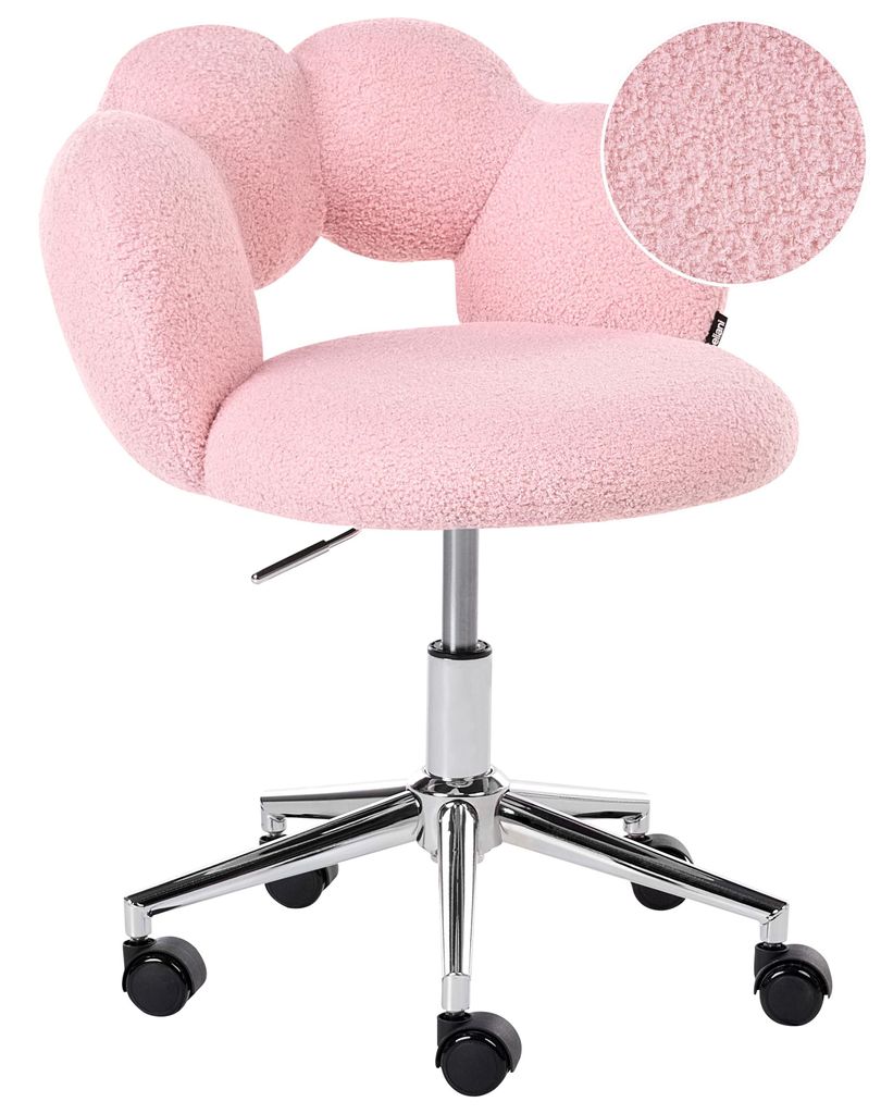 BELIANI Schreibtischstuhl Rosa Bouclé Gepolstert Drehbar Höhenverstellbar Rollbar Wolkenform ohne Armlehnen Luxus Homeoffice Kinderzimmer