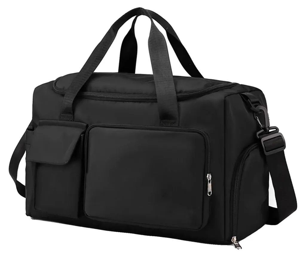 Sac de sport noir en toile robuste, grand compartiment à chaussures